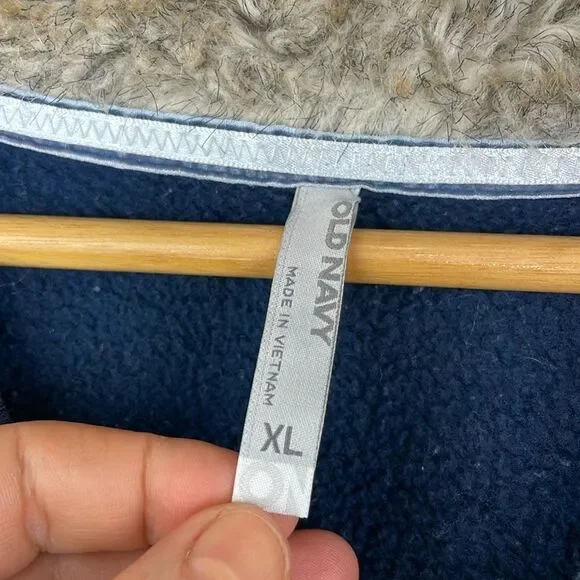 Old Navy Y2K Hooded with faux fur Sweatshirt Navy Blue size XL - Picture 4 of 11